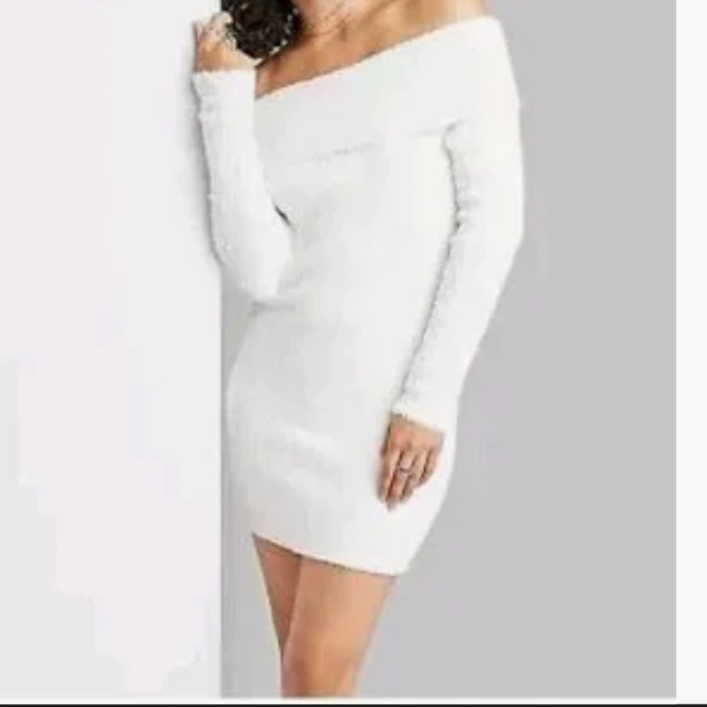 Wild Fable XL White Off Shoulder Long Sleeve BodyCon Sweater Dress
